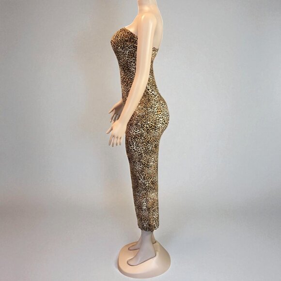 Leopard Print Strapless Midi Dress - Picture 4 of 6